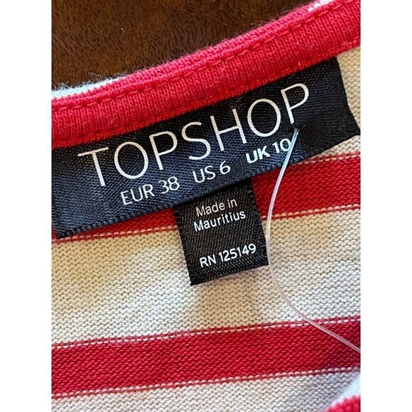 Topshop Red And White Striped Cotton Short Sleeve Shift Mini Dress Size‎ 6 - Picture 7 of 10